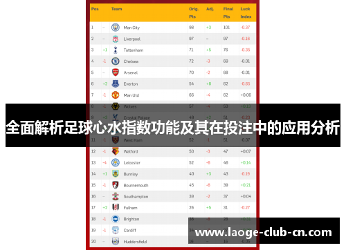 全面解析足球心水指数功能及其在投注中的应用分析
